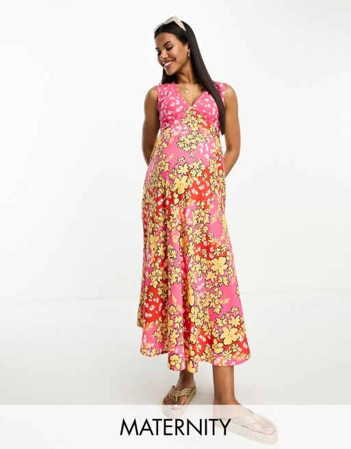 Wednesday's Girl Maternity ditsy floral deep V-neck midaxi dress in multi
