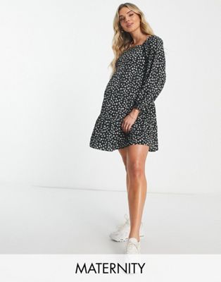 Wednesday's Girl Maternity ditsy print square neck fit and flare mini dress in multi