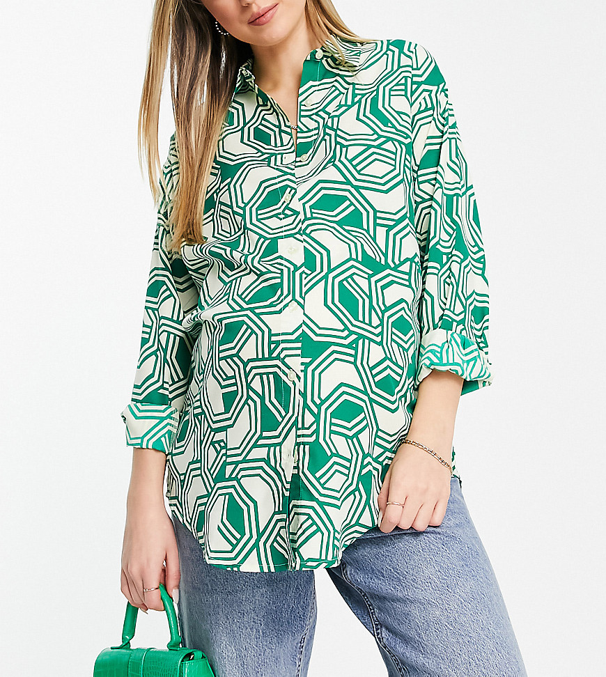 Wednesday's Girl Maternity geometric print oversized shirt in green