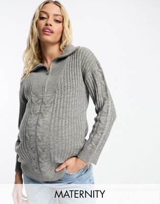Wednesday's Girl Maternity half zip cosy jumper in grey - ASOS Price Checker