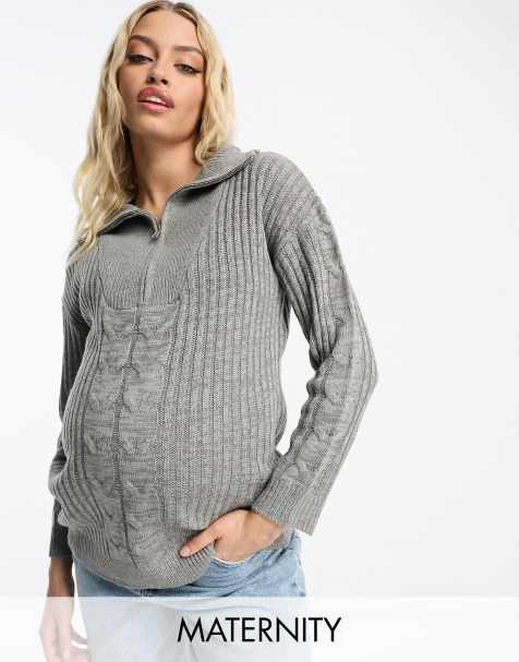 Cream Ribbed Cotton Maternity & Nursing Sweater