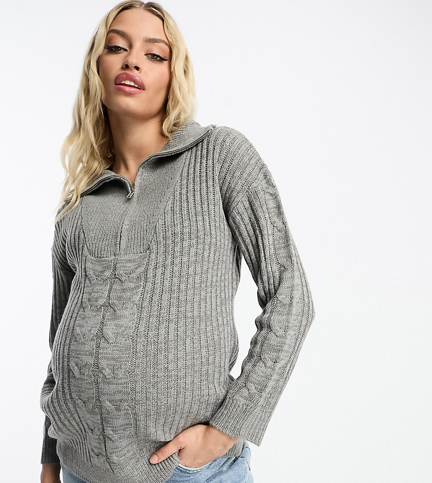 Wednesday’s Girl Maternity half zip cosy jumper in grey