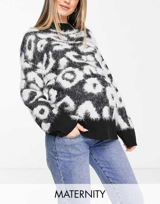 Wednesday's Girl Maternity high neck relaxed sweater in leopard print