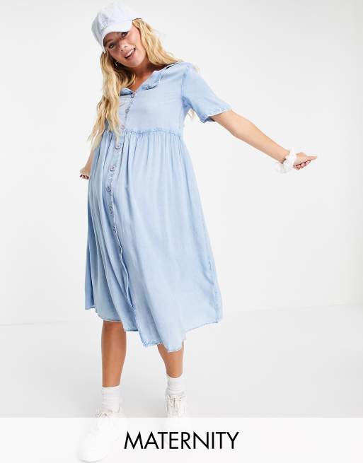 Wednesday's Girl Maternity – Jeansowa luźna sukienka midi z guzikami z przodu