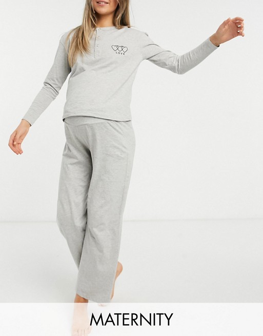 Wednesday's Girl Maternity jersey pyjama set with long sleeve top & matching wide leg trousers