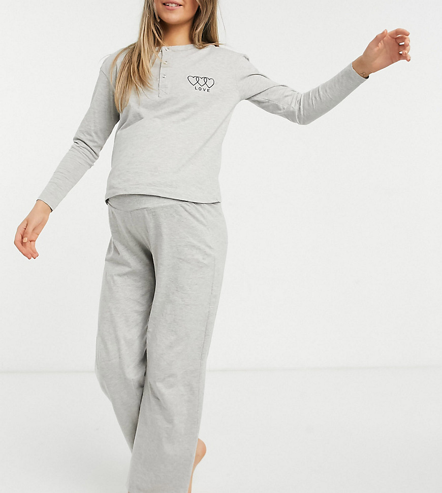 Wednesday's Girl Maternity jersey pyjama set with long sleeve top & matching wide leg trousers-Green