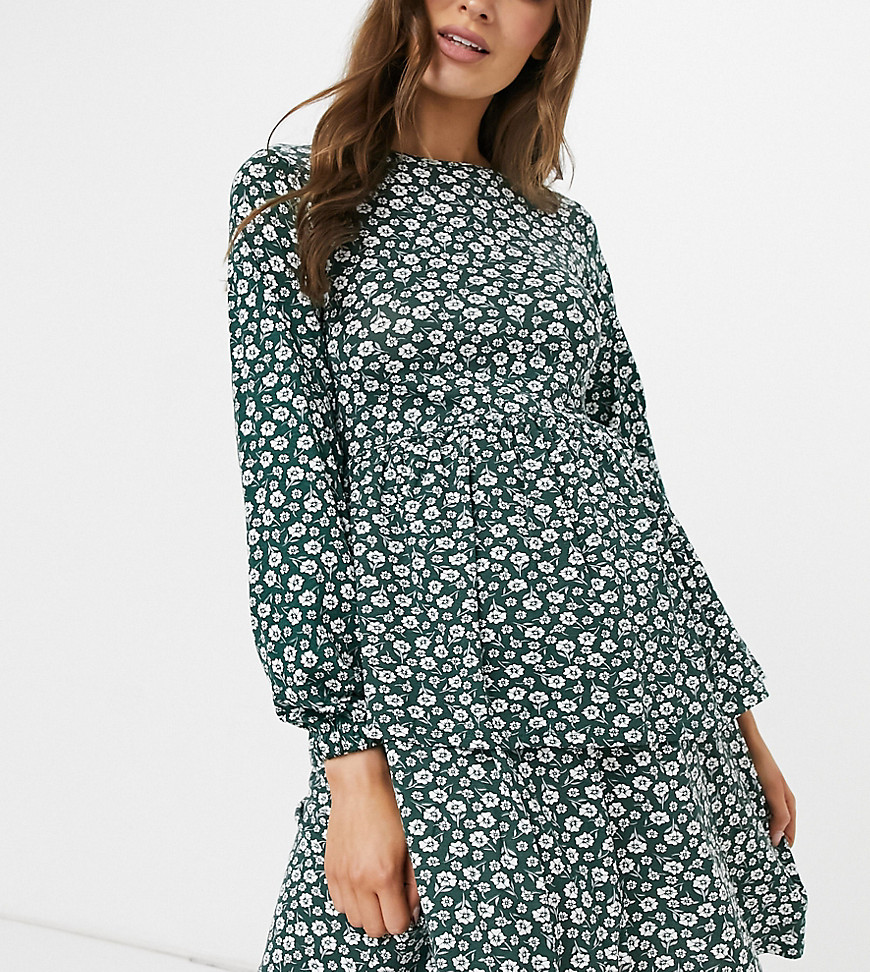 Wednesday's Girl Maternity long sleeve smock dress in vintage floral-Green