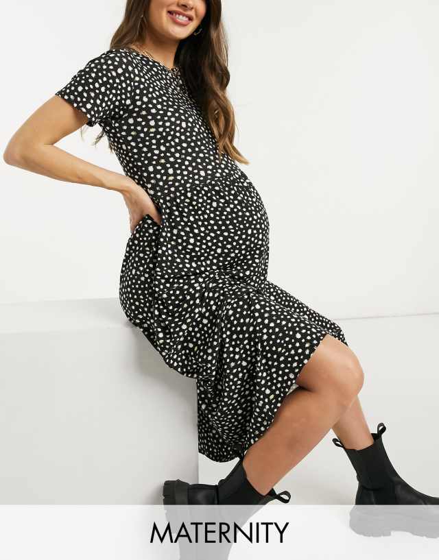 Wednesday's Girl Maternity midi smock dress in black smudge spot print