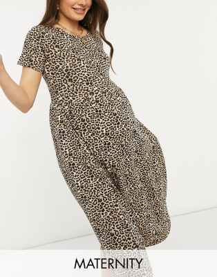 Wednesday s Girl Maternity midi smock dress in leopard print