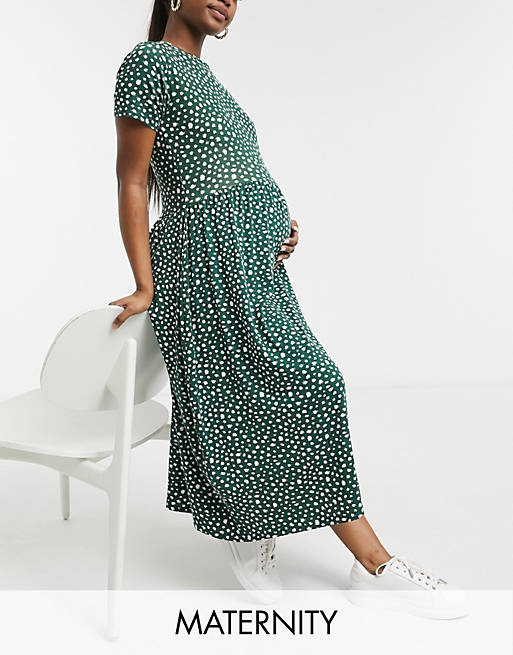 Women Wednesday's Girl Maternity midi smock dress in smudge spot print 
