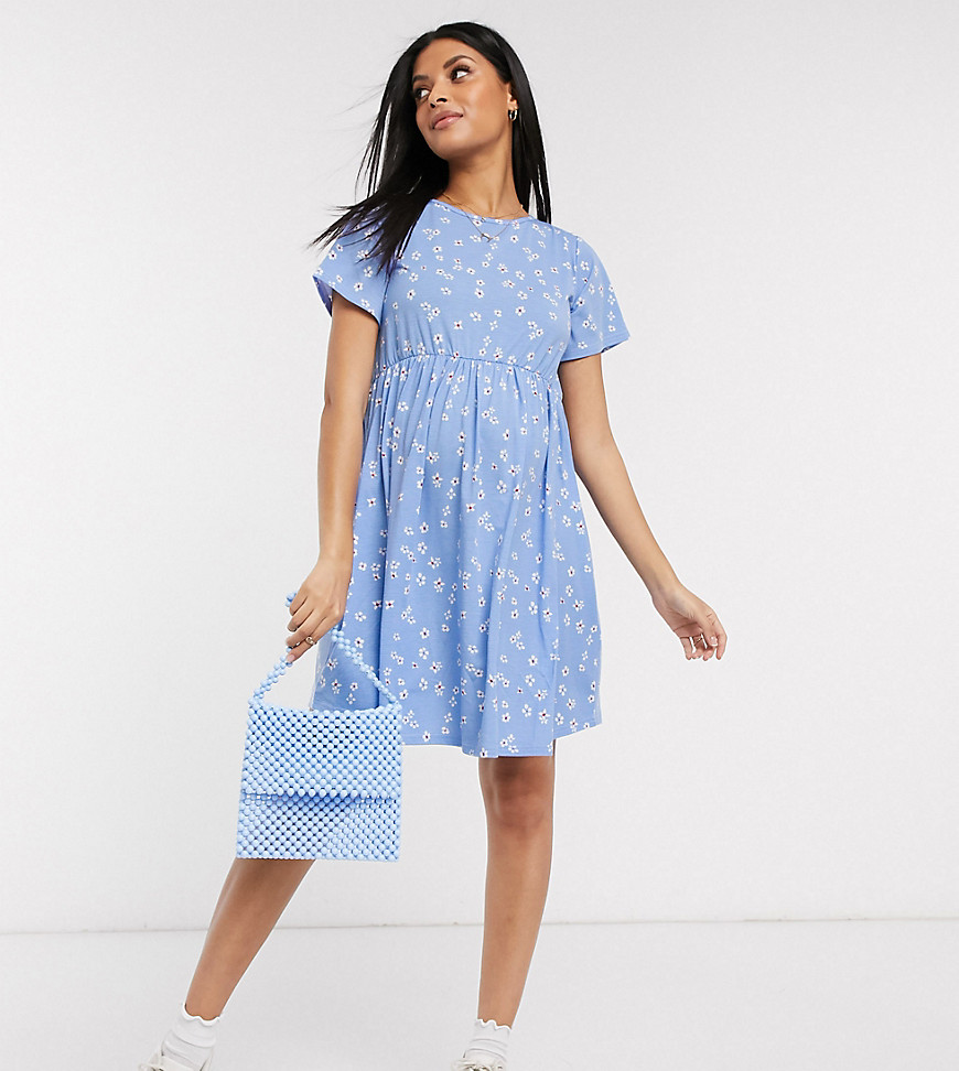 Wednesday's Girl Maternity mini smock dress in ditsy floral-Blue