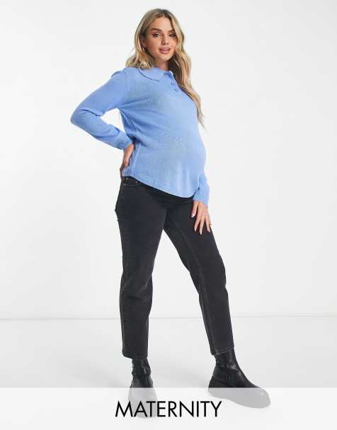 Wednesday's Girl Maternity – Niebieski sweter z kołnierzem i guzikami z przodu - view 1