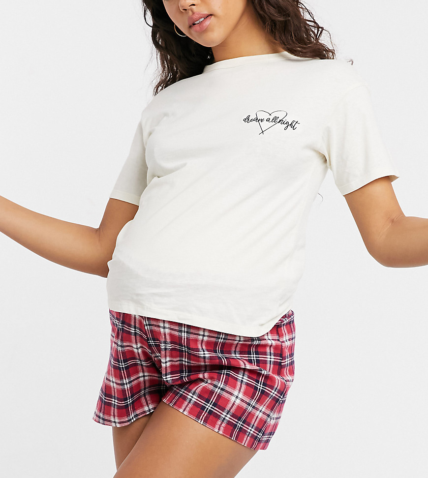 Wednesday's Girl Maternity pajama set with print T-shirt & plaid shorts-Multi