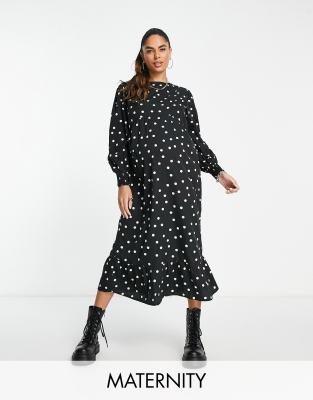 polka dot midi dress in black