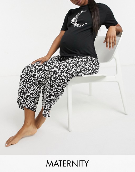 Wednesday's Girl Maternity pyjama top and bottoms set in celestial moon and star print