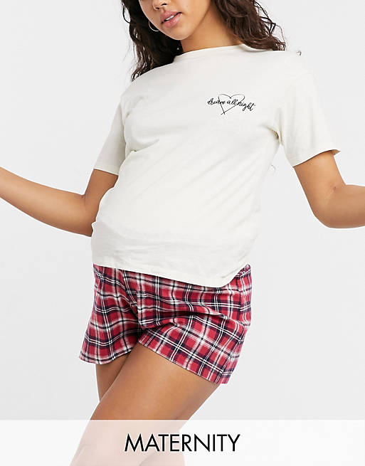 Wednesday's Girl - Maternity - Pyjamassæt med ternede shorts og T-shirt med print
