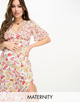 Wednesday's Girl Maternity flutter sleeve chintz floral midaxi dress in multi - ASOS Price Checker