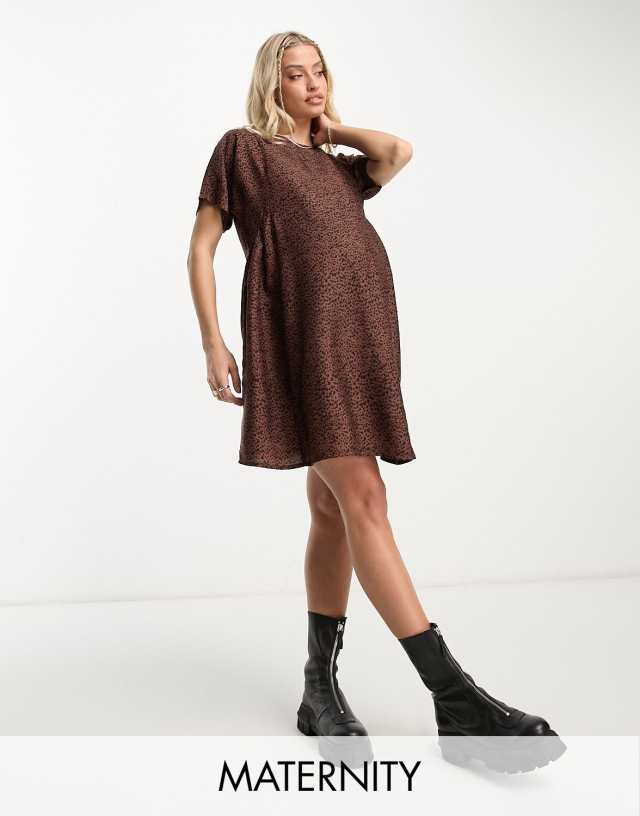 Wednesday's Girl Maternity smudge spot mini smock dress in brown