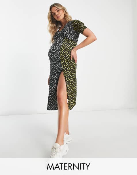 Wednesday's Girl Maternity spliced floral midi tea dress in multi - view 1