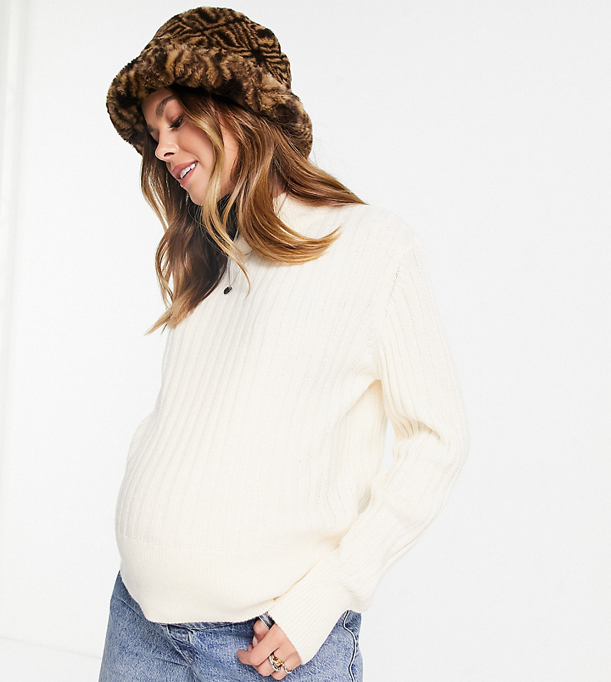 Wednesday's Girl Maternity ultimate relaxed sweater in rib knit-White