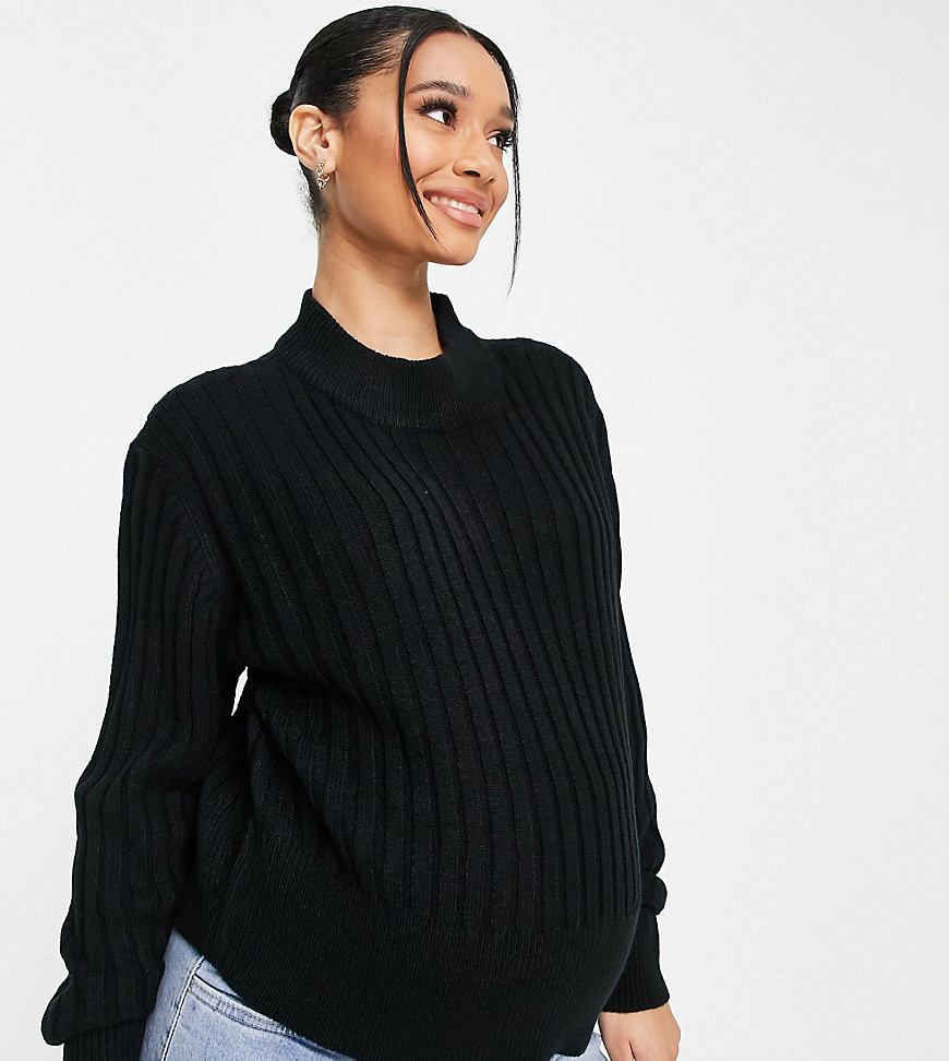 Wednesday's Girl Maternity ultimate relaxed sweater in rib knit-Black