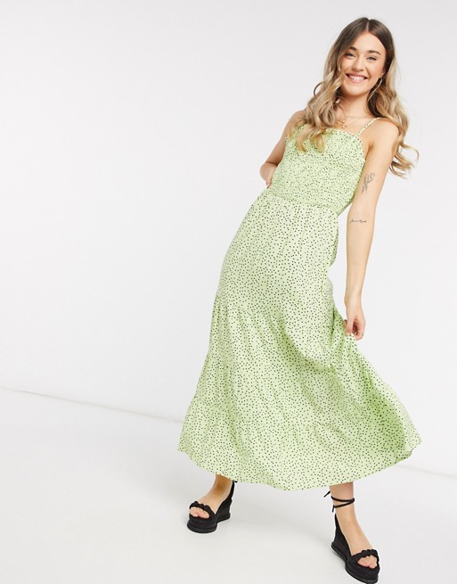 Wednesday's Girl maxi cami dress with shirred bodice in ditsy heart print