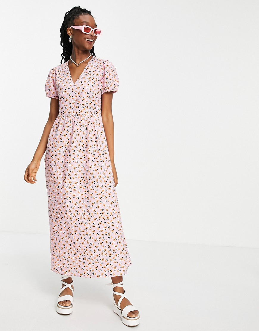 Wednesday's Girl maxi dress with puff sleeves and full skirt in pretty floral-Pink