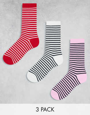 Wednesday's Girl - Mehrfarbige Socken mit Streifen im Multipack-Rot