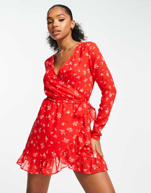 Polka dot store wrap dress red