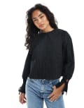 [Wednesday's Girl] Wednesday's Girl micro dot cord collar detail blouse in black S BLACK