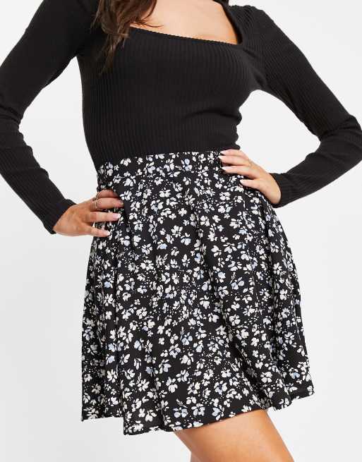 Black and white skater skirt cheap short