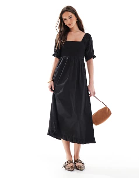 Wednesday's Girl - Midaxi jurk met gesmokte details in zwart - view 1