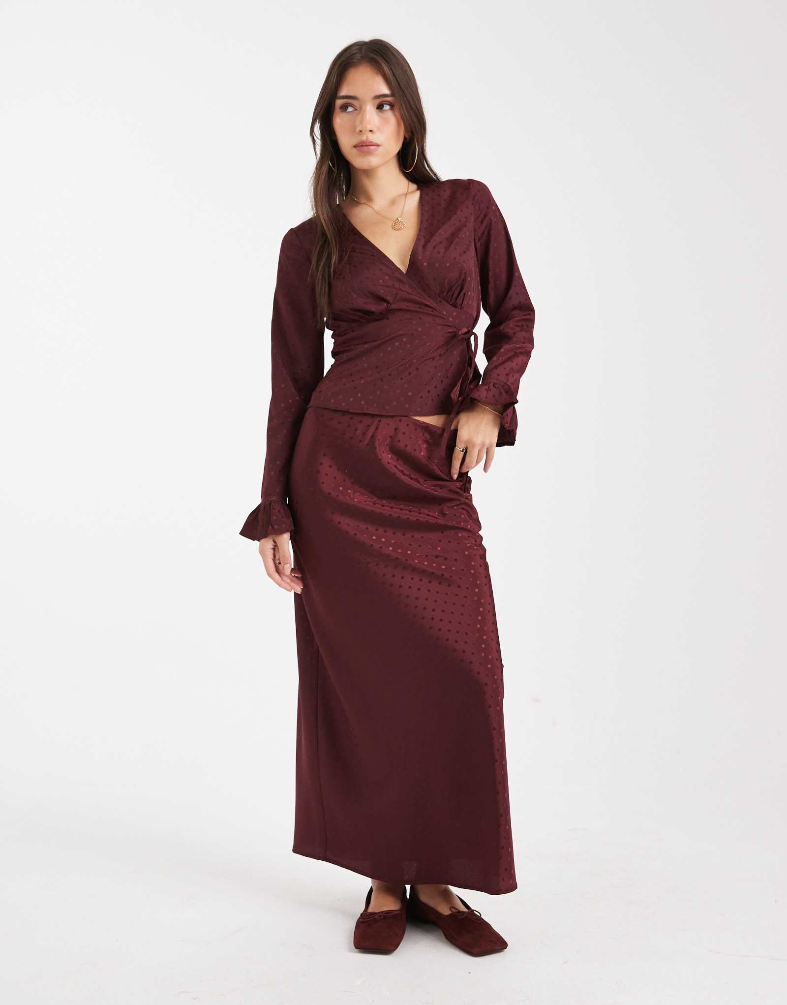 Фактурная юбка мидакси в горошек для девочек Wednesday's Girl бордового цвета