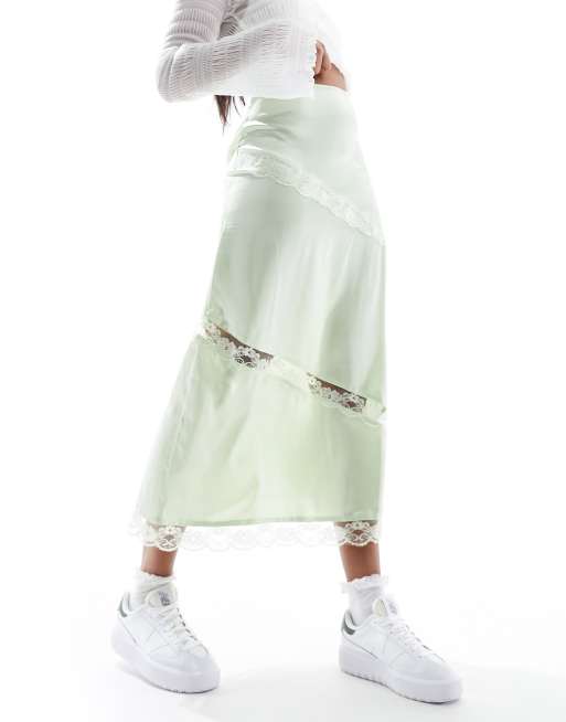 Wednesday's Girl - Midaxi rok in mintgroen met kant