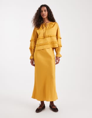 Wednesday's Girl Midaxi Satin Skirt In Gold