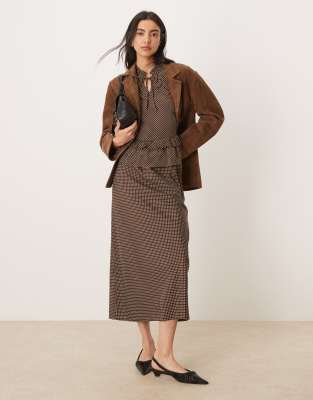 Wednesday's Girl midaxi skirt in brown polka dots