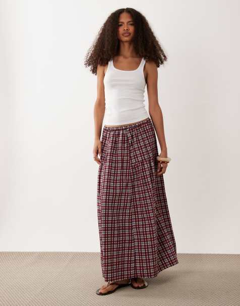 Wednesday's Girl midaxi skirt in burgundy gingham - view 1