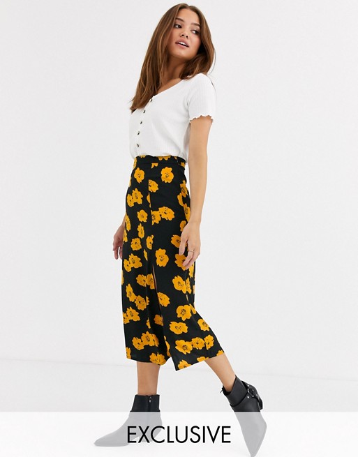 Wednesday's Girl midaxi skirt with split in bright floral