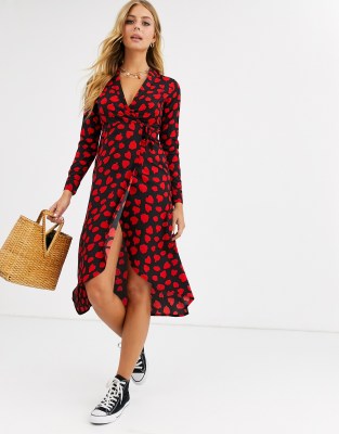 Red and store black wrap dress