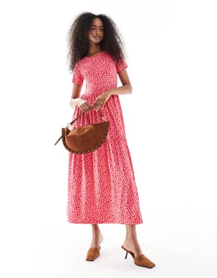 Wednesday's Girl - Midaxikleid in Rosa mit Klecksmuster in Rot
