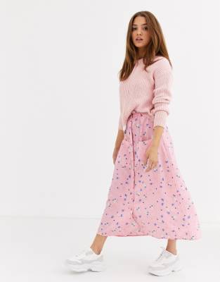 Wednesday's Girl - Midaxirok met bloemenprint-Roze Roze