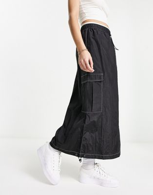 Wednesday's Girl midi cargo parachute skirt in black