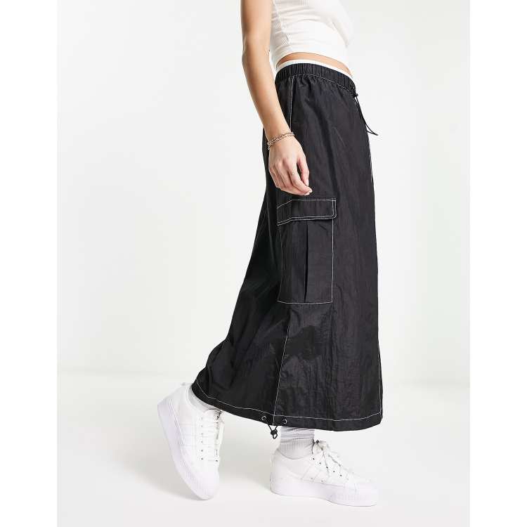 Wednesday's Girl midi cargo parachute skirt in black | ASOS