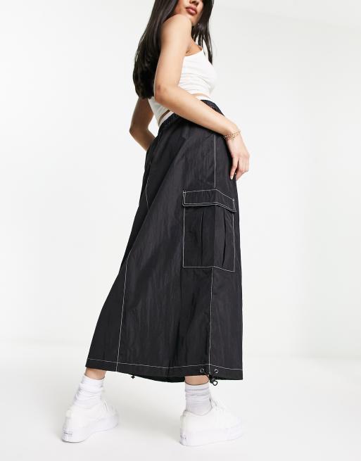 Wednesday's Girl midi cargo parachute skirt in black