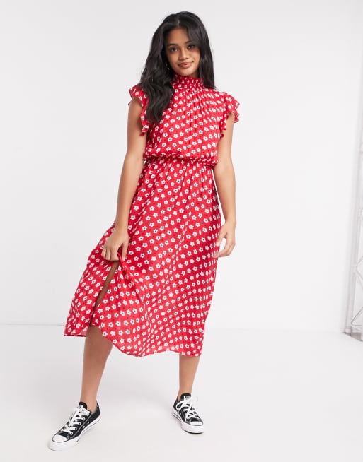 Wednesday's Girl midi dress with frill sleeves in floral spot print | ASOS