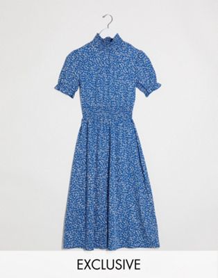 blue midi floral dress