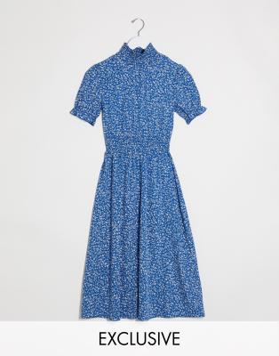 blue ditsy floral dress