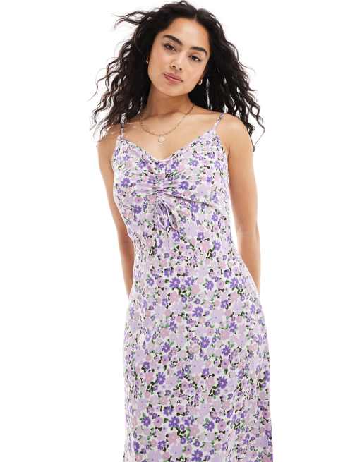 Wednesday's Girl - Midi jurk met gerimpelde voorkant en fijne bloemenprint in lila