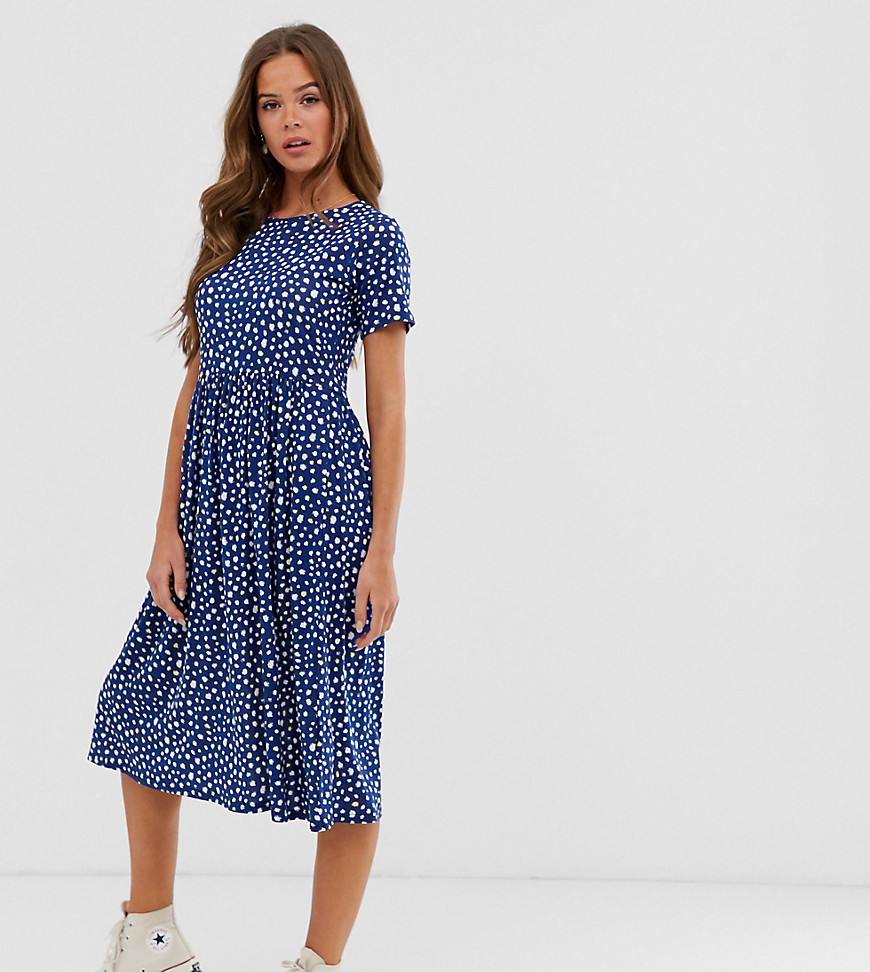 Wednesday's Girl - Midi-jurk met stippenprint-Marineblauw