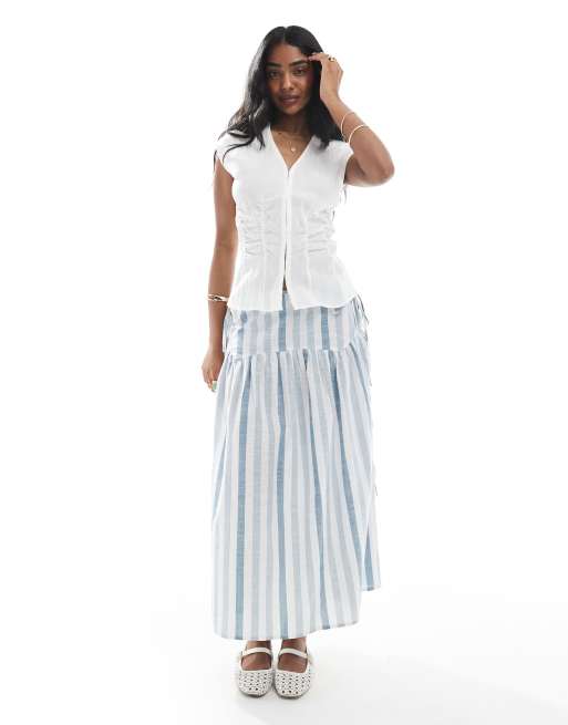 Wednesday's Girl - Midi rok met opvallende strepen in blauw